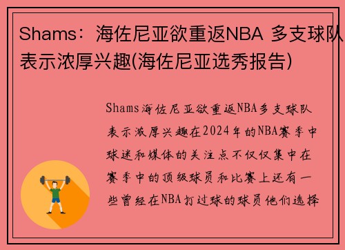 Shams：海佐尼亚欲重返NBA 多支球队表示浓厚兴趣(海佐尼亚选秀报告)