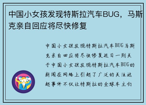 中国小女孩发现特斯拉汽车BUG，马斯克亲自回应将尽快修复